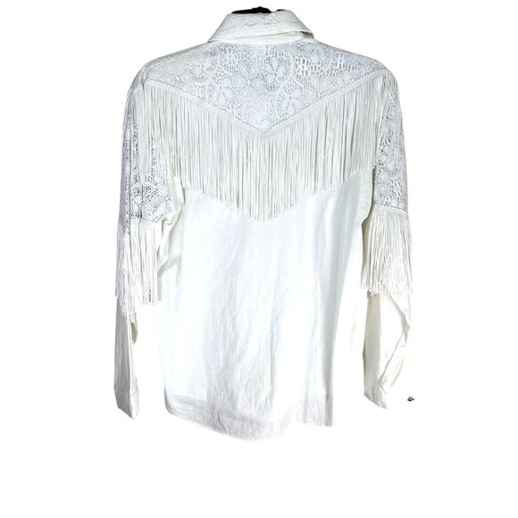 Vintage Western Fringe Lace Shirt Women’s Small White Cowboy Rodeo Blouse - Picture 2 of 6